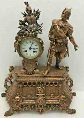 Large Antique French Japy Freres Roman Soldier Statue Mantel Clock
