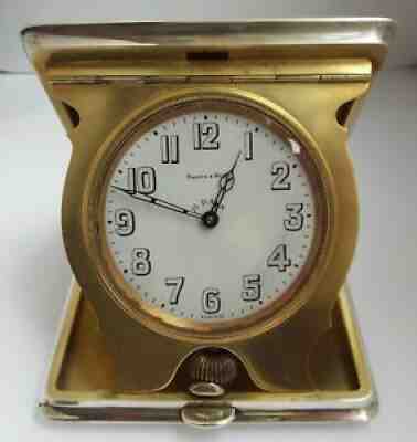 SUPERB ENGLISH ANTIQUE 1938 STERLING SILVER 8 DAY TRAVEL CLOCK IN V HEAVY CASE