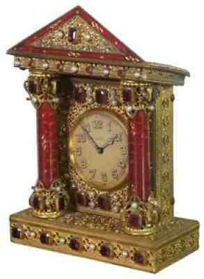 Antique French Neoclassical Gilt Filigree Jeweled Vanity Desk Clock Empire 6"