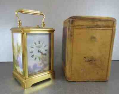 FINE FRENCH GILT & 4 PORCELAIN PANEL REPEATING CARRIAGE CLOCK! 1880'S REGENT ST