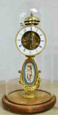 Rare Antique French 8 Day 1/4 Striking Skeleton Pillar Clock Under Glass Dome