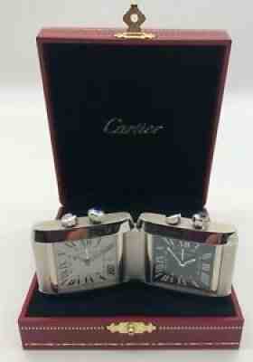 New Genuine Cartier Tank Francaise Dual Time Zone Travel Clock Alarm Date BoxPap