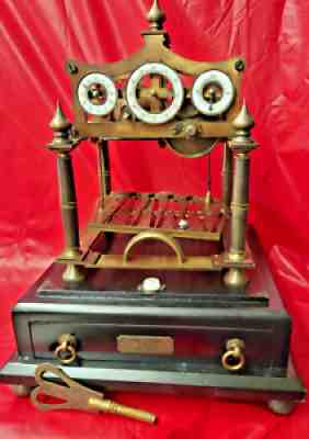 Triple Dial Fusee Congreve Clock With Drawer To Hold Large Winding Key