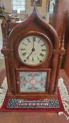 Antique Brewster & Ingrahams Round Gothic Four Poster Shelf Clock c. 1845