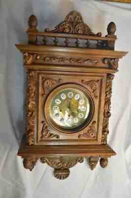 RARE VINTAGE GAZO LA JOLLA ORNATE WOOD CARVED WALL CLOCK CHIMING WORKS KEY 8 DAY