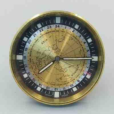 IMHOF Tiffany Co 15 Jewels Swiss 8 Day Desk Travel World Alarm Clock Globe 60â??s