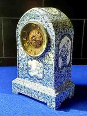 Fine Antique Delftware French Chinoiserie Japy Freres Mantle Clock! Circa 1900 !
