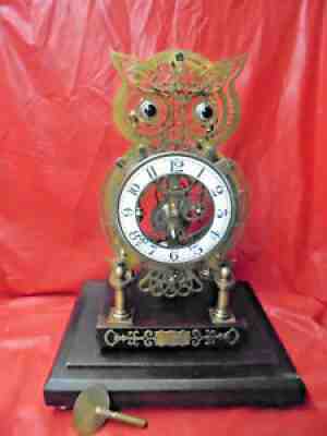 Fusee Grasshopper Escapement Skeleton Clock With Animated Owl Wings & Eyes
