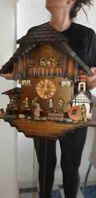 xxl musical cuckoo clock original black forest with carusel and 2 melodie