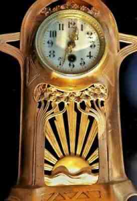 ANTIQUE ART NOUVEAU DECO AUSTRIAN LENZKIRCH GILT BRONZE SUNBURST MANTLE CLOCK