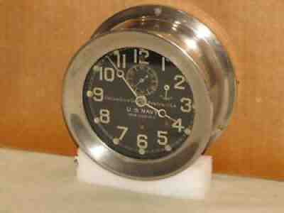 CHELSEA ANTIQUE SHIPS CLOCK~4 1/2" DIAL~U.S.NAVY DECK CLOCK #2~1918 ~RESTORED