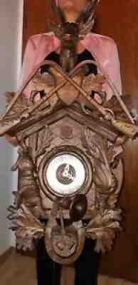 gigantic vintage original cuckoo clock,black forest regula all hand carved 90 cm
