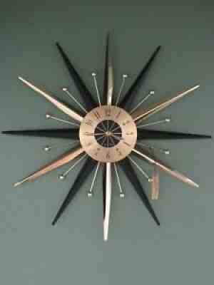 1960s Fabulous NEW w/Tag Vintage Mid Century Modern Seth Thomas Starburst Clock