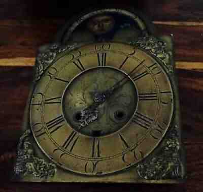 Rare Superb Moon Phase Tall Long Grandfather Solid Thick Brass Clock Face 1700's