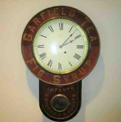 SETH THOMAS ADVERTISING CLOCK - GARFIELD TEA AND FIG SYRUP - CIRCA 1895-1896