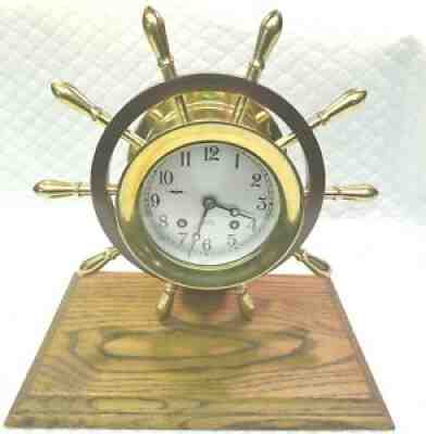 Vintage 1980s Chelsea Ships Bell Clock in Shape of Ships Mariner Wheel