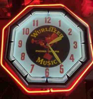 Wurlitzer Phonograph Music Electric Neon Clock Tested