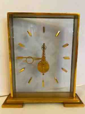 RARE JAEGER LECOULTRE TABLE CLOCK BRIDGE SKELETON CASE Brass Jewel Glass ~as is