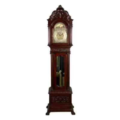 Antique Mahogany Herschedes Grandfather carved clock - 9 Tubes #19841