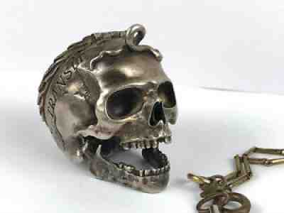 Victorian Antique Silver Memento Mori Skull Desk Fusee Clock 19'th Paris 1829 #2