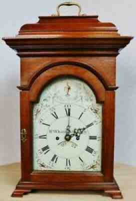 Rare Antique English 18thC Mahogany Twin Fusee Verge Bell Top Bracket Clock