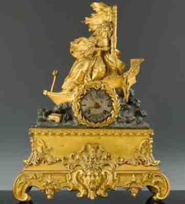 AMAZINGc1860 FRENCH AMERICAN CIVIL WAR ERA LADY LIBERTY GILT BRONZE MANTLE CLOCK