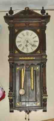1893 Oak (Reddish Stain) Waterbury "Atlanta" Open Well Weight Driven Wall Clock