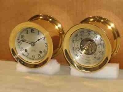 CHELSEA VINTAGE SHIPS BELL CLOCK&BAROMETER SET~3 3/4" DIALS 1978 RESTORED