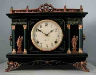 Old Antique Sessions Black Mantel Shelf Clock Berkshire 1925 Fully Restored