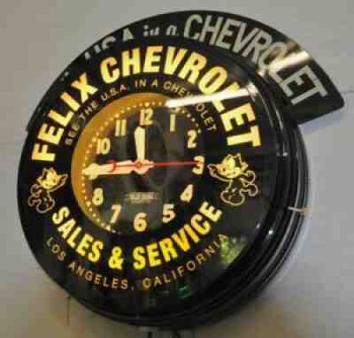 Felix Chevrolet Huge 22" neon Clock By Curtis W/marquee