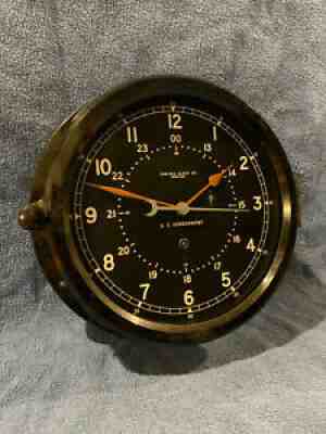 **Fully Restored** 1970 US Government Chelsea Ships Clock 8 1/2" 12/24 HR Dial