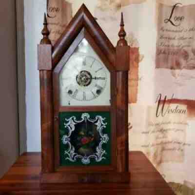 Outstanding J.C. Brown Gothic Steeple Shelf Clock