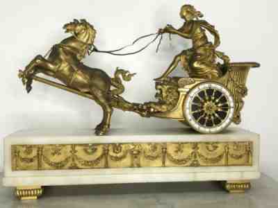 Mantel Clock French Empire antique clock gilt bronze a carriage 1810