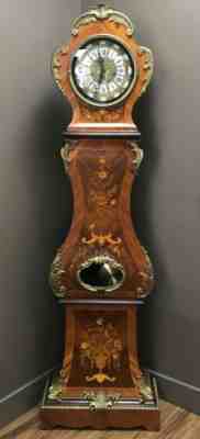 Vintage Le Ore Grandfather Floor Clock 8 Day Louis XV Boulle Rococo inlaid