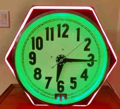 Vintage Rare Electric Hexagon Neon Clock - MFG by Neon Display inc Newark NJ