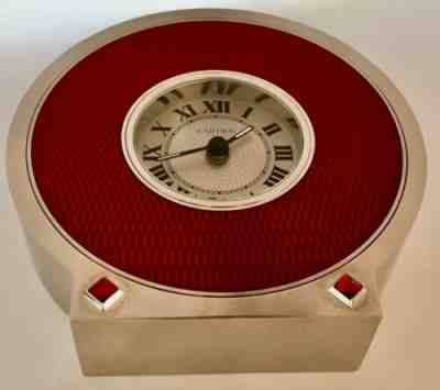 Cartier Art Deco "Russian Inspiration" Desk Clock: Burgundy Guilloche Enamel