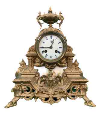 19th c. French Ornate Gilded Bronze Mantel Clock, Vincenti & Cie