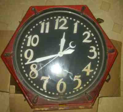 Vintage 6-Sided Electric Neon Clock Cleveland, Ohio Hexagon Red For restoration
