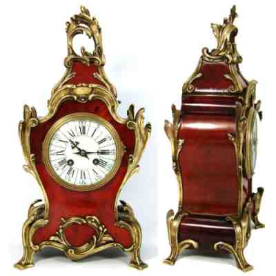 Superb Antique French Boulle Mantel Clock, 15.75" Tall, Ornate Bronze Accenting