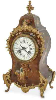 Antique 1855 Wood VERNIS MARTIN CLOCK 12.5â? Beautiful Hand Painted