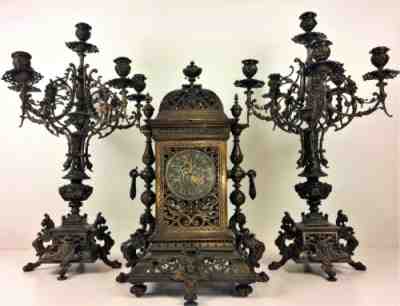 MANTEL CLOCK AND CHANDELIERS ENSEMBLE. GUSTAV BECKER. 363422. GERMANY.CIRCA 1850