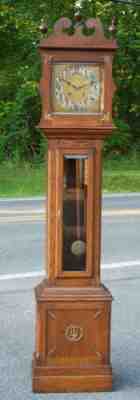 Great Original Solid Oak 1905 Ithaca Calendar Clock Co. Grandfather Clock.