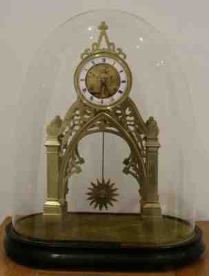 French skeleton in glass dome manle clock Skeleton clock F.L.HAUSBURG, PARIS,
