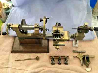 ANTIQUE WATCHMAKERS LATHE LARGE BRASS MANDREL LATHE