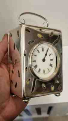 ANTIQUE HALLMARKED SILVER CARRIAGE CLOCK IN working order stunning quality