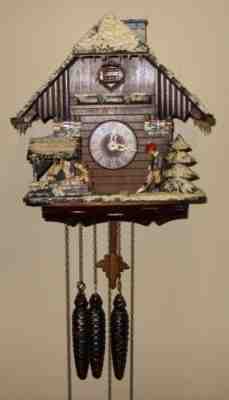 REUGE SNOW COVERED CHALET MUSICAL CUCKOO CLOCK WITH REGULA 25-E MOVEMENT