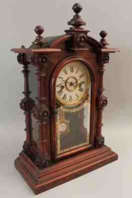 Antique c1879 American Victorian WELCH Patti VP 8-Day Rosewood Mantel Clock, NR