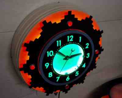 Curtis, 22" Aztec Neon Clock, Aquamarine & RED. USA made