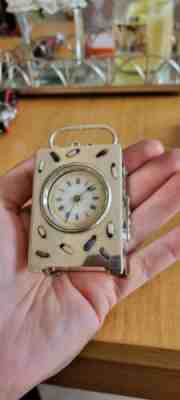 ANTIQUE HALLMARKED SILVER MINIATURE FRENCH CARRIAGE CLOCK IN working order