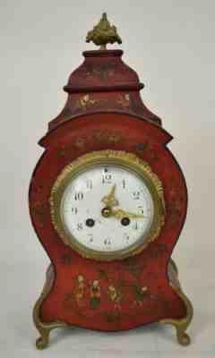 Neuchatel Mantle Clock Boulle Hand Painted Chinese Asian Antique